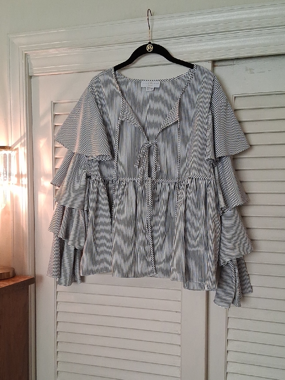 Never Fully Dressed Black & White Striped Ruffle Sleeve Blouse
